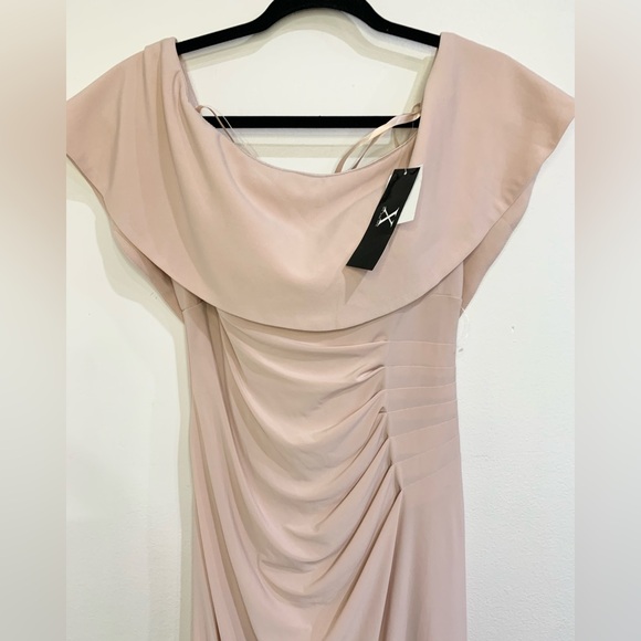 Xscape blush pink off-the-shoulder ruched dress formal semi formal Size 10 - Picture 2 of 9